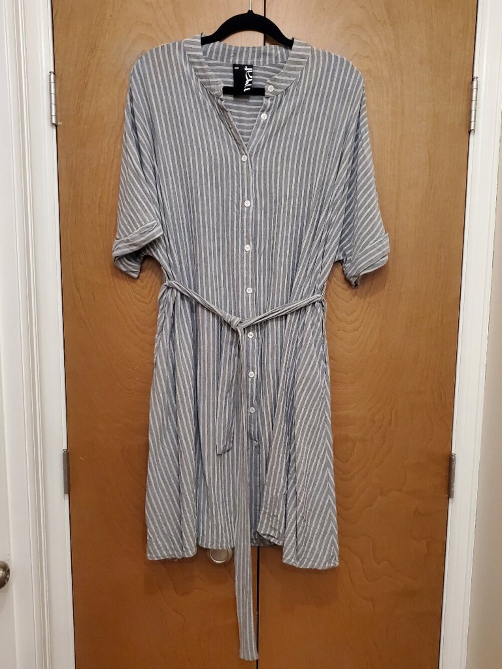 Mat Fashion Striped Button Down Dress With Tie Belt